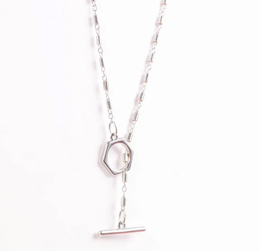 Hexagon Silver Front Clasp Necklace